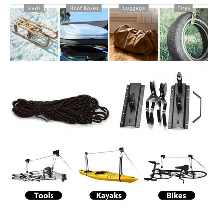 Kayak Hoist Winch Lift Pulley System Cycling Bicycle Garage Shed Ceiling Storage