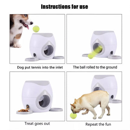 Automatic Dog Tennis Ball Launcher Reward Feeder Interactive Pet Training Game Grey