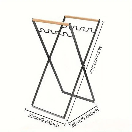 Portable Outdoor Folding Garbage Bag Rack Wooden Handle Trash Holder for Home