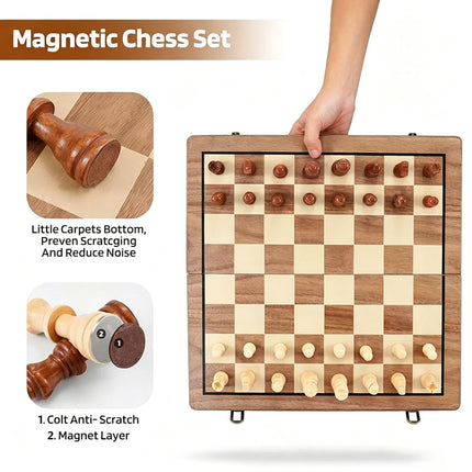 39CM Large Magnetic Chess Wooden Set Folding Chessboard Pieces Wood Board Game
