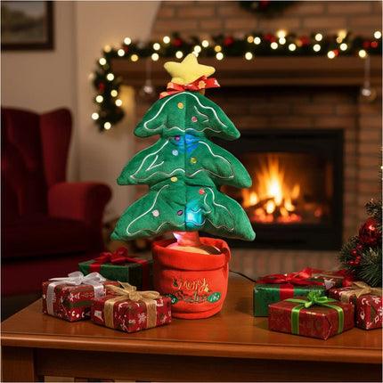 Electric Swinging Christmas Tree LED Light Plush Cartoon Holiday Tabletop Decor