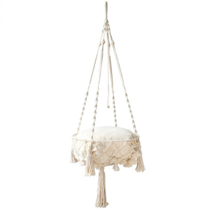 Macrame Hand Woven Hanging Pet Cat Hammock Swing Bed Nest Boho Hanging Basket