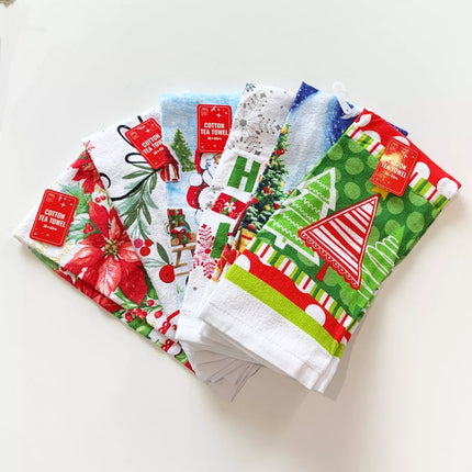 6pk Christmas Tea Towel Towels Teatowel Dishcloths 100% Cotton Kitchen Xmas