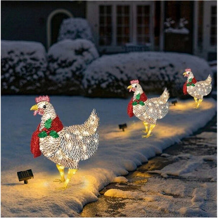 Xmas LED Light-up Chicken with Scarf Christmas Yard Art LED Ornaments