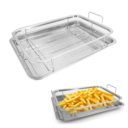 Silver Air Fryer Basket for Oven Stainless Steel Air Fryer Pan and Crisper Tray