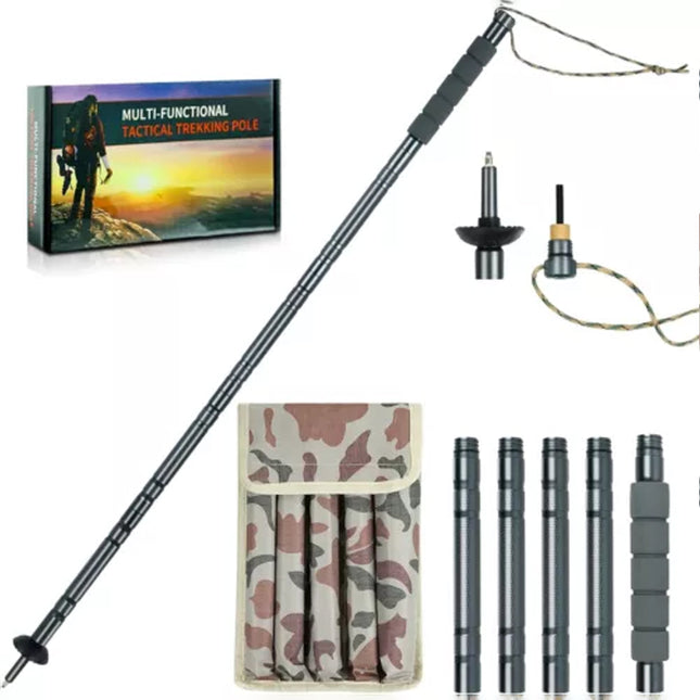 Ultralight Aluminum Trekking Hiking Poles Tactical Walking Stick Multi Tool Grey