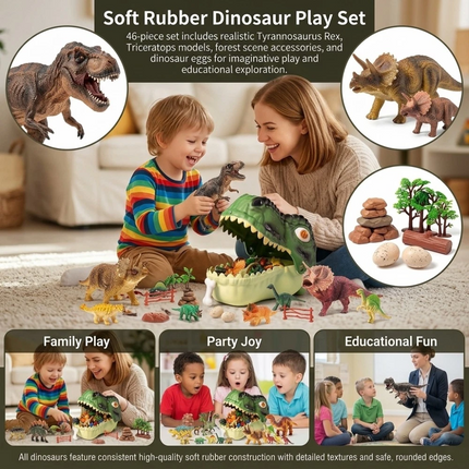 46Pcs Realistic Dinosaur Figure Playset with Eggs Trees,Dinosaur Toys
