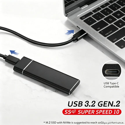 USB 3.2 10Gbps To M.2 NVMe SSD External Enclosure Storage Case Box USB-C Drive