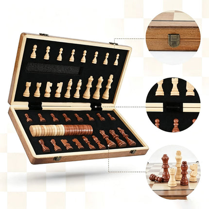 39CM Large Magnetic Chess Wooden Set Folding Chessboard Pieces Wood Board Game
