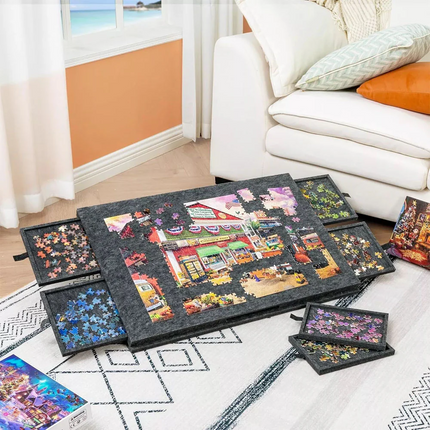 1000 PCS Felt Tilting Puzzle Board With 2-in-1 Designed Stand 6 Drawers Storage