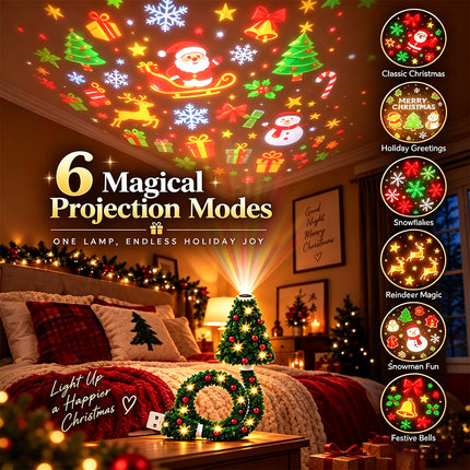 Christmas Projector Light Plug USB Christmas Tree Projector with 6 Festive Scene