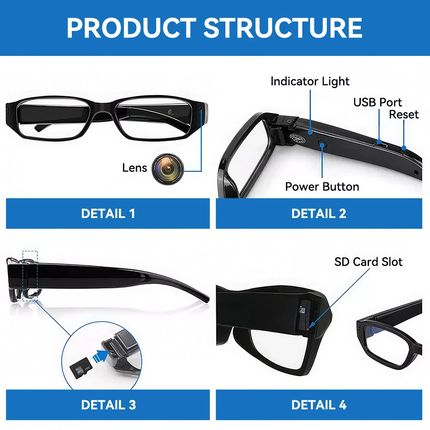 1080P HD Glasses Wearable Camera Outdoor Sports Cam Eye Glasses w/ 32G Card