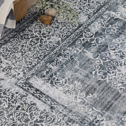Extra Large Silver Grey Paisley Persian Style Rug, Indoor Household Floor Carpet
