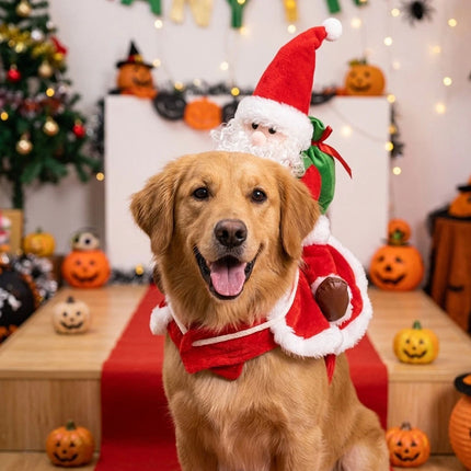 Christmas Costumes Dog Cat Pet Santa Riding Claus Outfit Funny Fancy Clothes