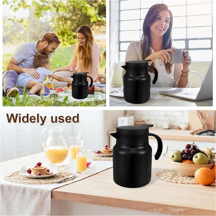 1L Stainless Steel Insulated Coffee Carafe Tea Pot with Removable Tea Strainer