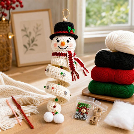 Crochet Christmas Tree Spiral Ornament DIY Kit Christmas Tree Crochet Craft Kit Snowman