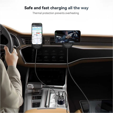 Black 48W 2 Port Car Phone Charger Dual USB A C PD Metal 12V Cigarette iPhone Charging