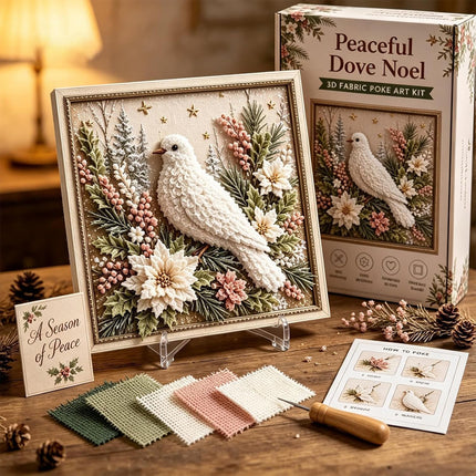 3D Christmas Fabric Poke Art Kit, DIY Punch Craft Set with Frame Decor White Dove