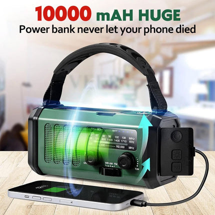 10000mAh Wind Up Solar Radio Hand Crank Emergency FM/AM USB Charger LED Torch