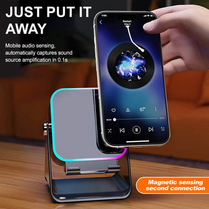 5-in-1 Wireless Induction Bluetooth Speaker Adjustable Phone Stand,Rechargeable
