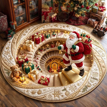 Large Round Christmas Rugs 3D Printed Illusion Rug Anti Slip Soft Carpet Mat   （B  80*80cm)