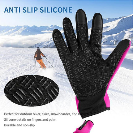 Pink Bike Cycling Gloves Touch Waterproof Full Finger Winter Fitness