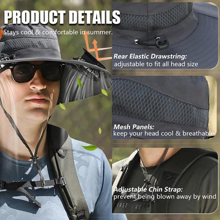 Fishing Sun Hat with 2 Solar Fan Wide Brim Outdoor Breathable Summer Travel Hot    （Dark Gray】2*Fan+Hat）