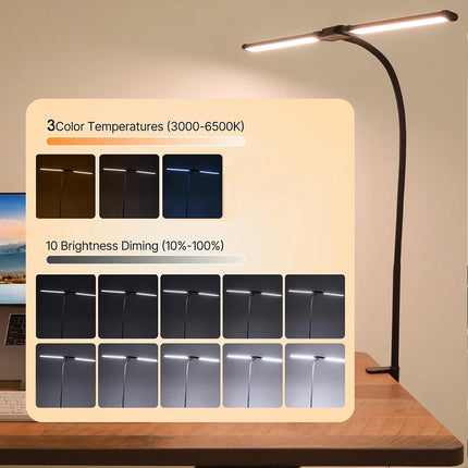 LED Desk Lamp with Clamp Extra Width Double Head Desk Lamp for Home Office
