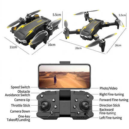 8K Camera Foldable Drone with Obstacle Avoidance and 3 Batteries - Black