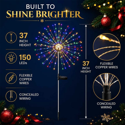 2Pcs Solar Powered Garden Outdoor Lights Firework Yard Pathway Christmas Lights