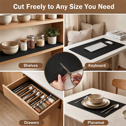45x400cm Multi Purpose Anti Non Slip Grip Mat Rug Drawer Cupboard Underlay Liner Black