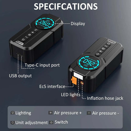8000A Car Jump Starter with Air Compressor Portable Car Battery Booster with LED