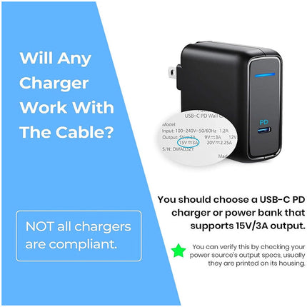 USB USB-C Power Charging Cable 15V/3A for Microsoft Surface Pro 6/5/4/3