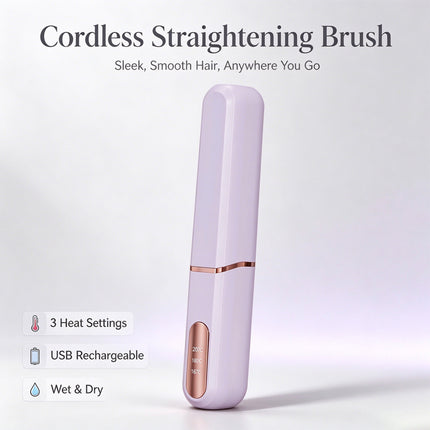Cordless Rechargeable Portable Hair Straightener Brush Hair Iron AntiScald Quick  (Purple)