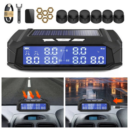 Solar Wireless TPMS Car Tire Tyre Pressure Monitor Monitoring System & 6 Sensors