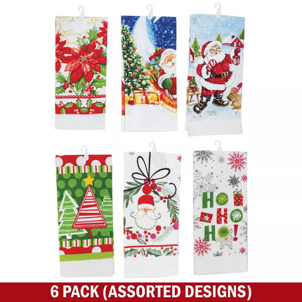 6pk Christmas Tea Towel Towels Teatowel Dishcloths 100% Cotton Kitchen Xmas