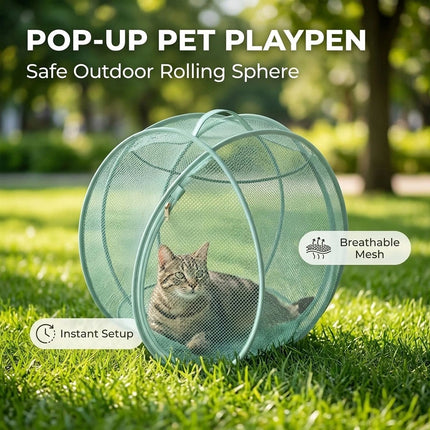 Rolling Cat Hamster Ball for Outside,Pop Up Catio Outdoor Cat Enclosure 27inch
