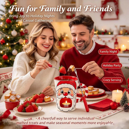 Christmas Ceramic Chocolate Fondue Mug Set with Fork Festive Party Gift 130ml
