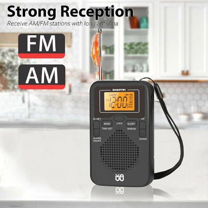Portable Pocket Digital LCD AM FM Radio Battery Powered Receiver Speaker