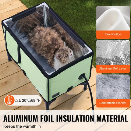 Elevated Heated Cat House Cuboid Kitty Shelter with Heated Pad Green