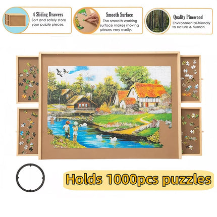 1000 Piece Puzzle Board with Drawer Cover Portable Wooden Jigsaw 29"x21.6"
