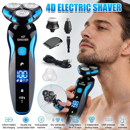Mens Electric Shaver Razor Wet Dry Rotary Cordless USB Rechargeable Charging