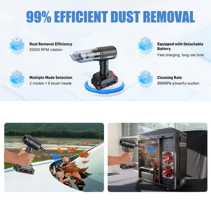 High Power 35000 PA Suction Blower Cordless Handheld Vacuum Cleaner for Home Car Brushless-Black
