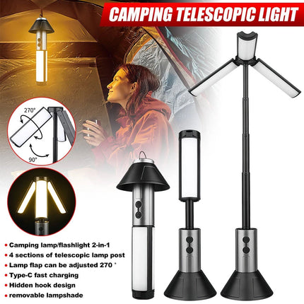 Portable Tent Light Outdoor Camping Lantern Telescopic Night Lamp Rechargeable