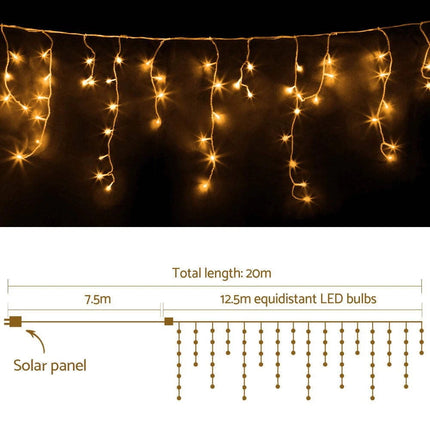12.5M Christmas Lights Solar Icicle String Light Warm White