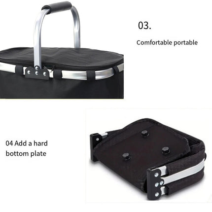 Picnic Basket Outdoor Portable Foldable Hamper for Camping Travel Food Storage  (Black）
