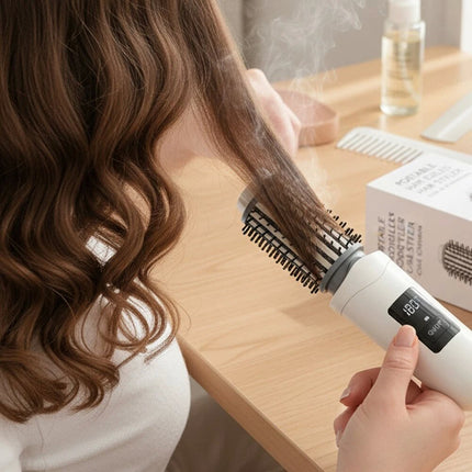 White Cordless Hot Brush & Hair Styler, Portable Travel Heated Curling Brush & Hair