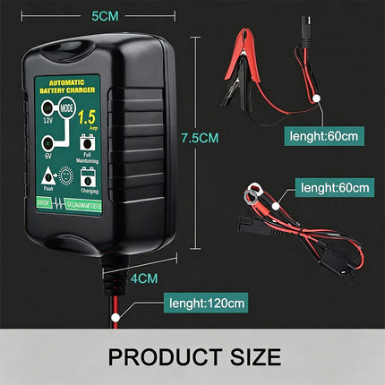 Automatic Battery Charger Maintainer Trickle for Car & Motorcycle 6V 12V 1.5A