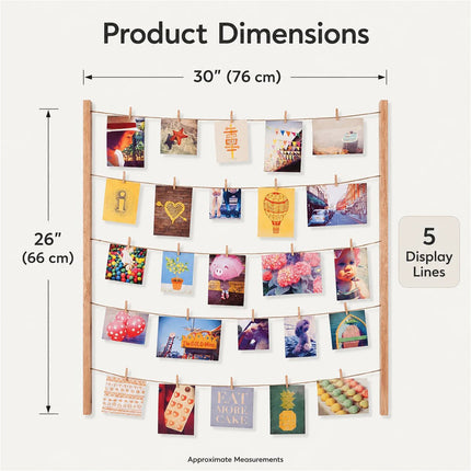 Wooden Hanging Photo Display Collage Frame with Pegs 76 x 66cm