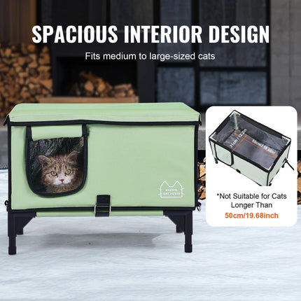 Elevated Heated Cat House Cuboid Kitty Shelter with Heated Pad Green